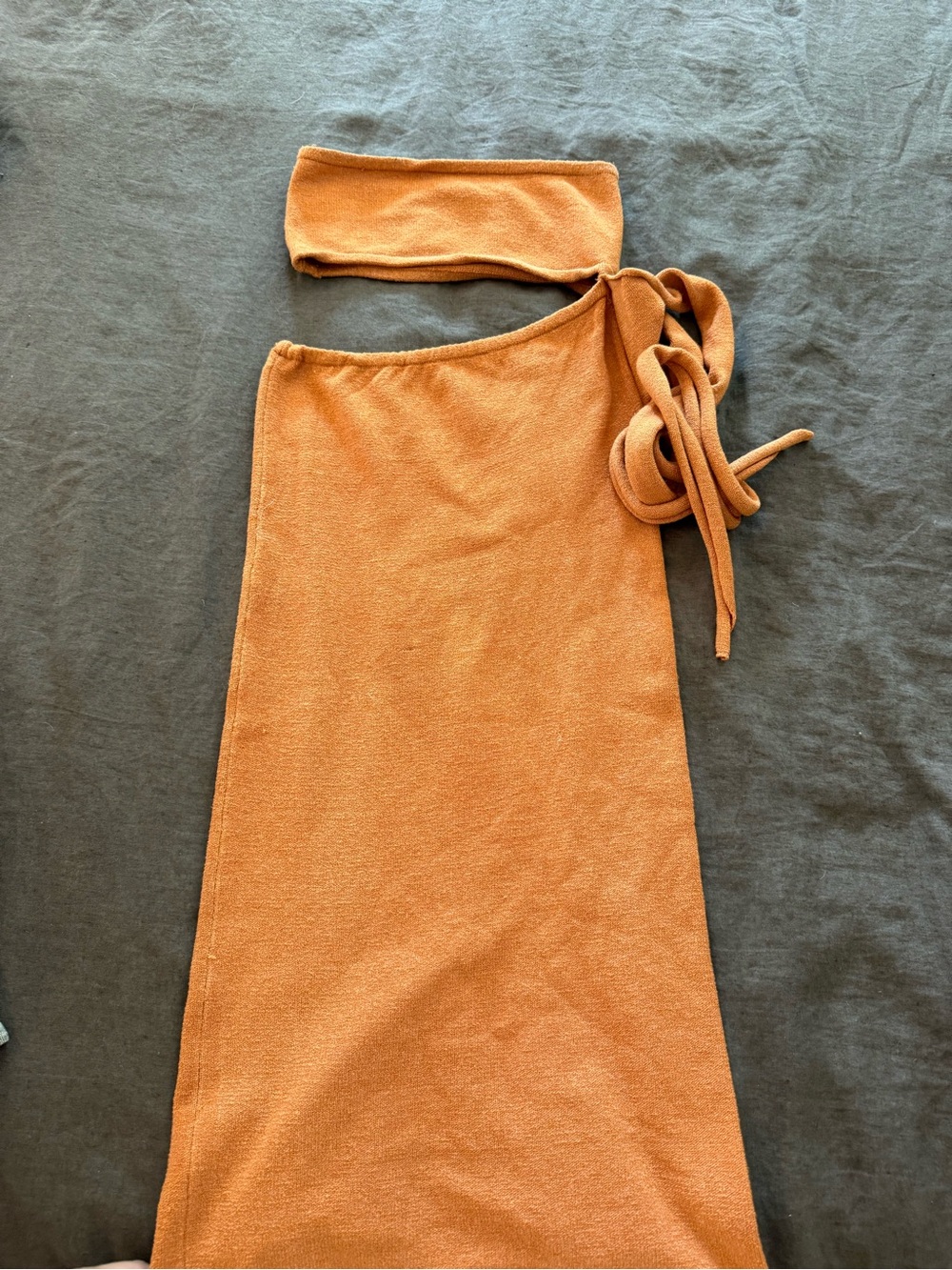 Rust Orange One-Shoulder Knit Dress with Tie Strap